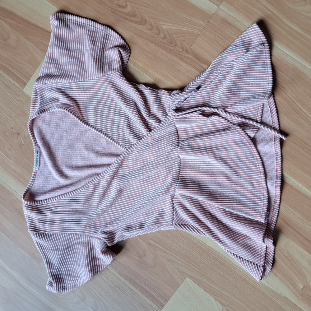 Pink Stripe Faux Wrap Top
